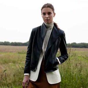 Wilsons Leather Womens Black Asymmetrical Zip Moto Jacket Size XL